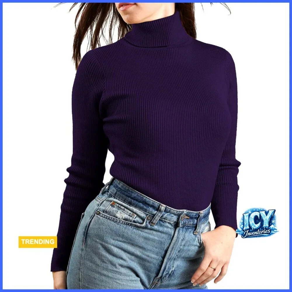 Ribbed Turtleneck Sweater Long Sleeve Slim Fit Knit Top Layering